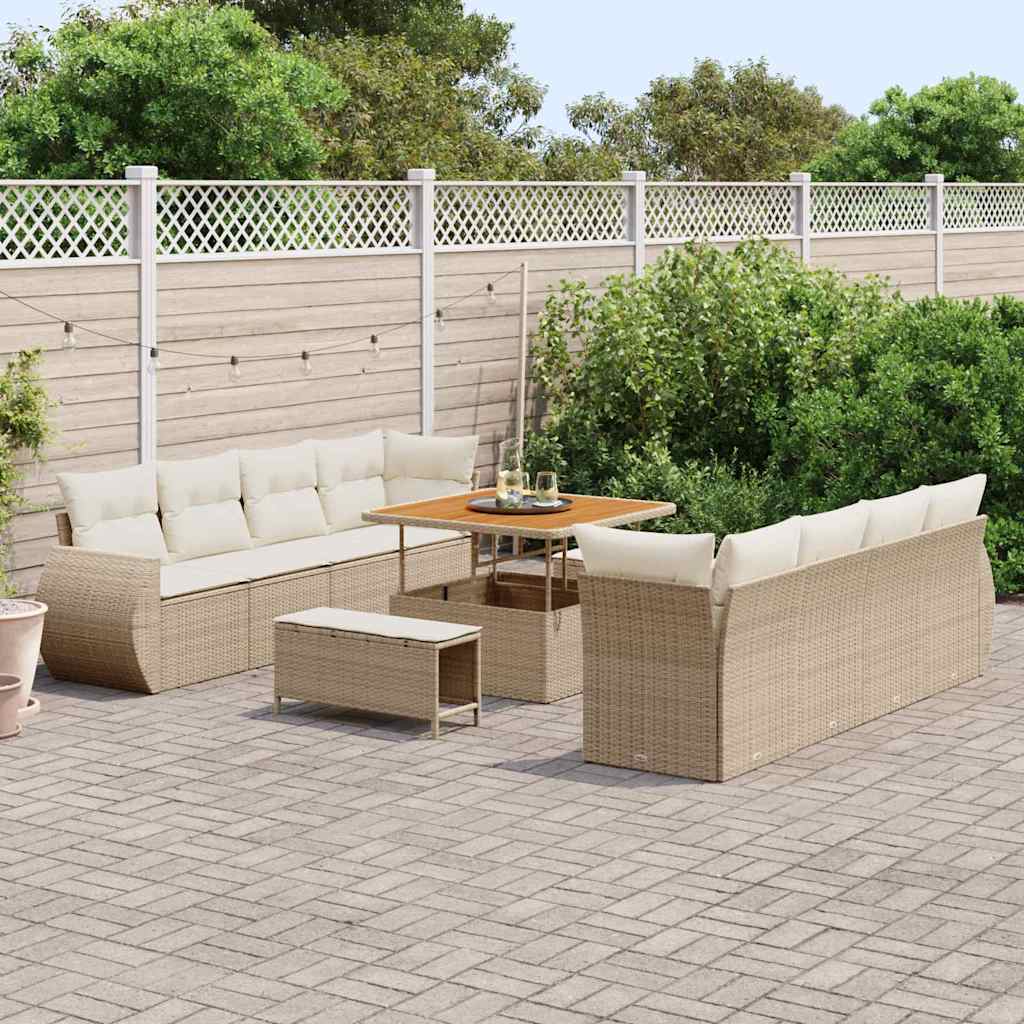 Garten-Sofa-Set mit Speicher 11 pcs Beige Poly Rattan