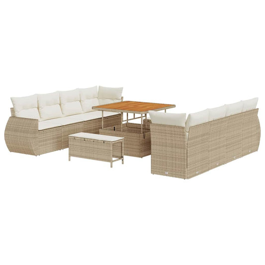 Garten-Sofa-Set mit Speicher 11 pcs Beige Poly Rattan