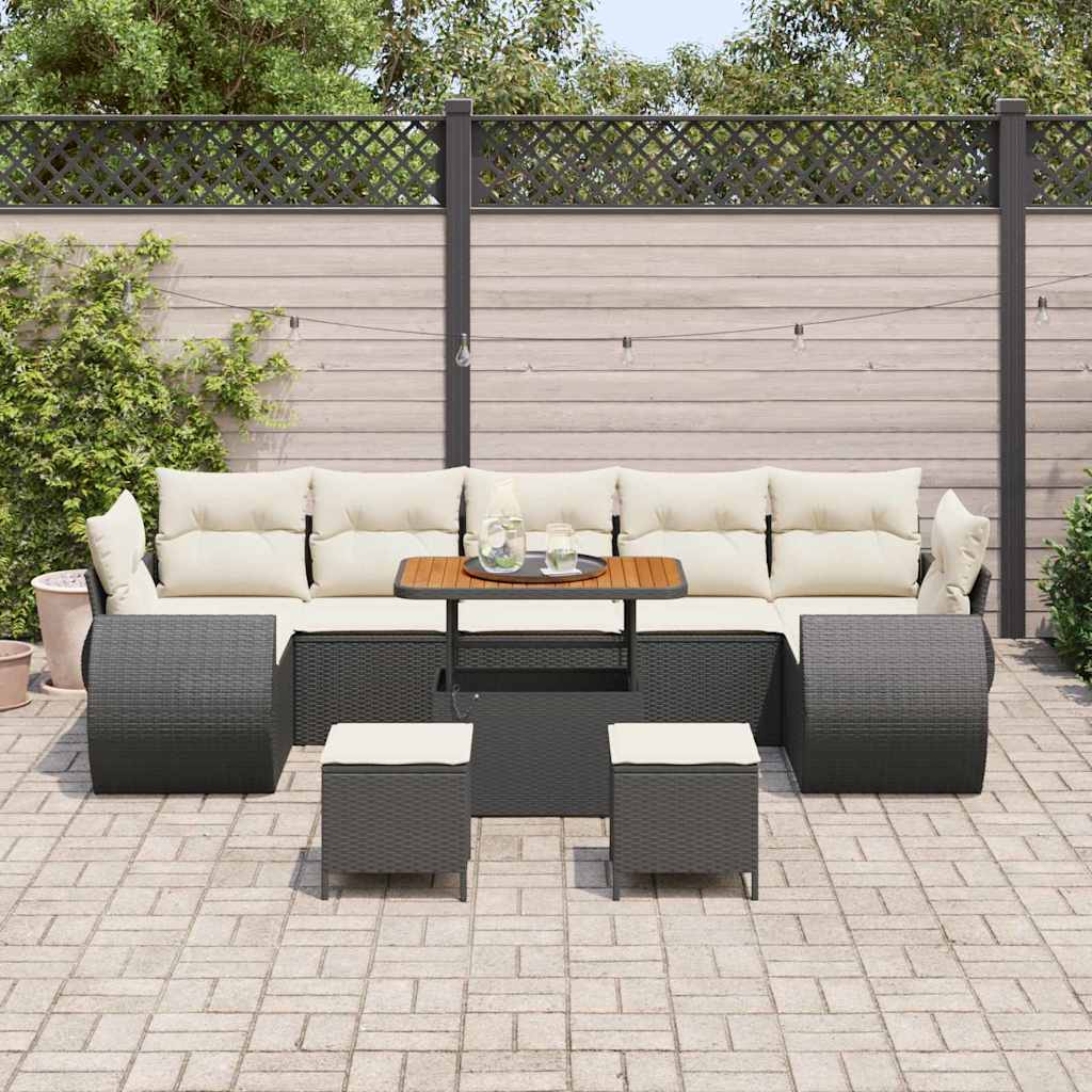 Garten-Sofa-Set mit Kissen 10 pcs Schwarz und Creme