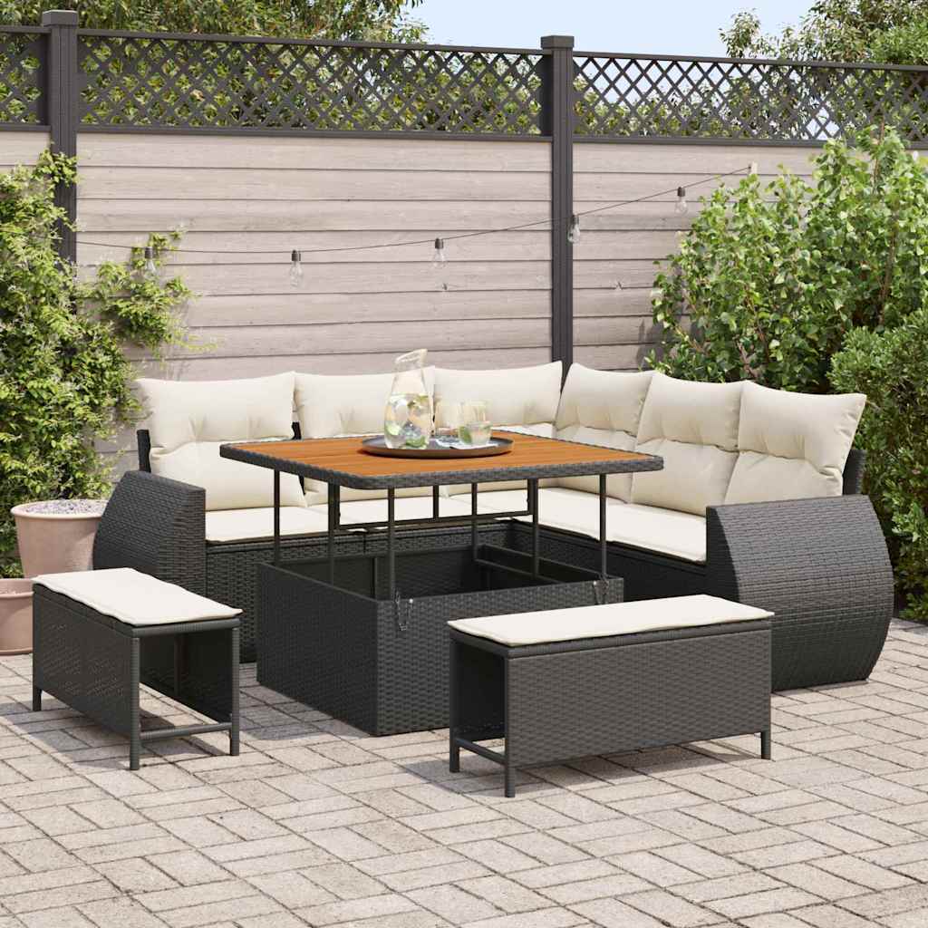 Garten-Sofa-Set mit Kissen mit Speicher 8 pcs Schwarz und Creme