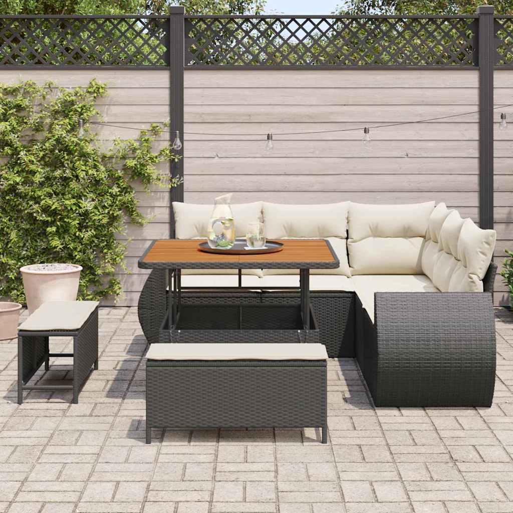 Garten-Sofa-Set mit Kissen mit Speicher 8 pcs Schwarz und Creme