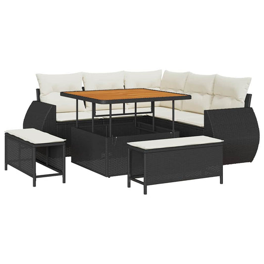 Garten-Sofa-Set mit Kissen mit Speicher 8 pcs Schwarz und Creme