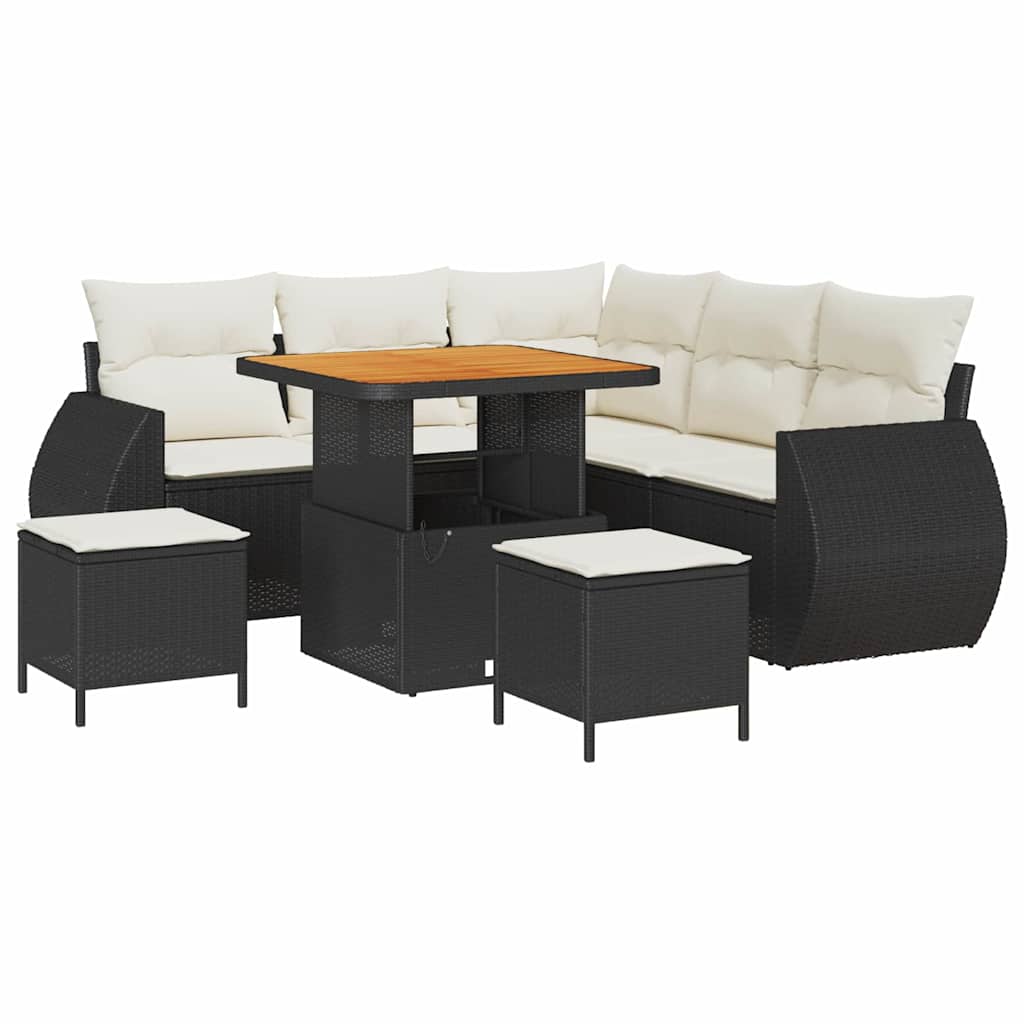 Garten-Sofa-Set 8 pcs Schwarz und Creme 80 x 80 x 71 cm