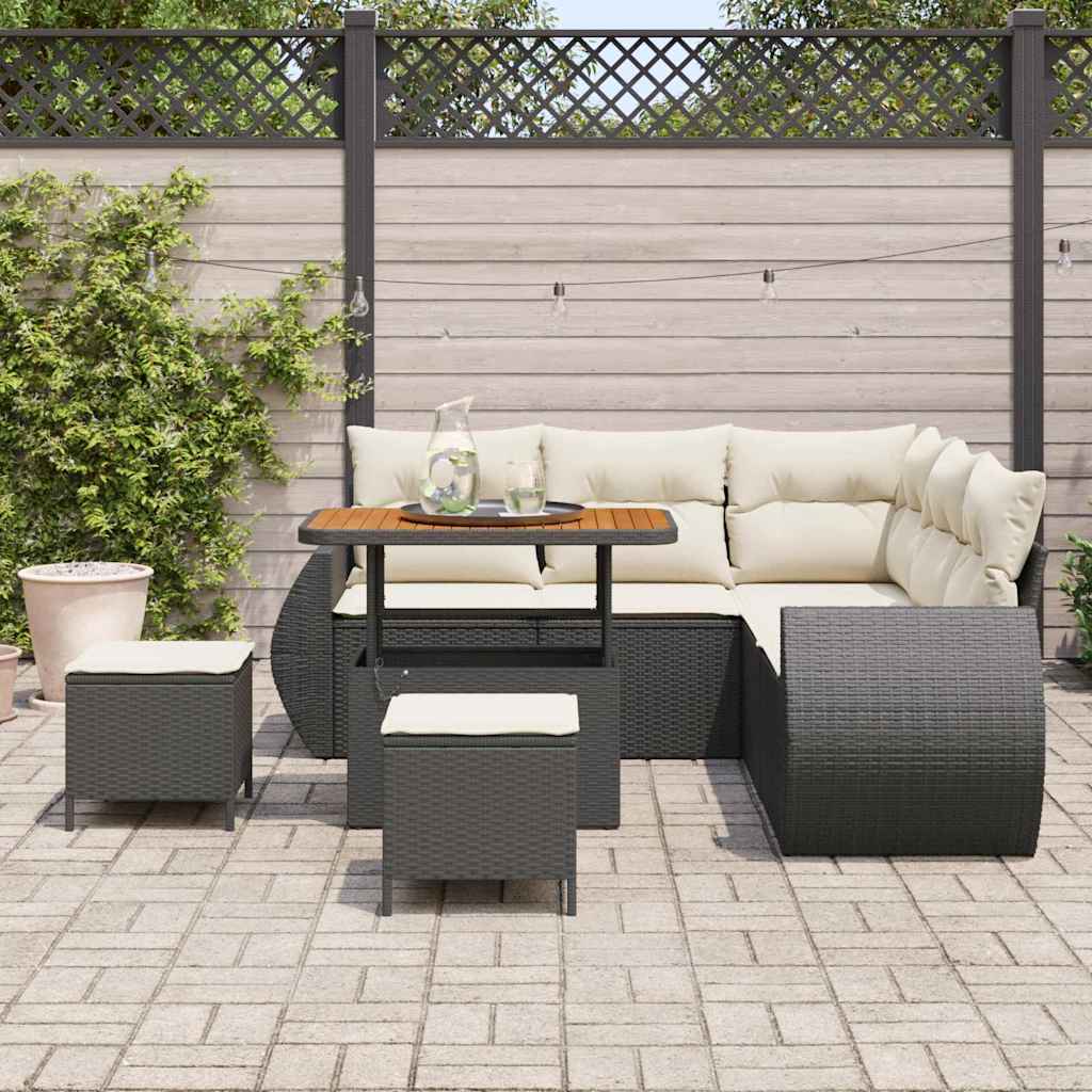 Garten-Sofa-Set 8 pcs Schwarz und Creme 90 x 55 x 71 cm