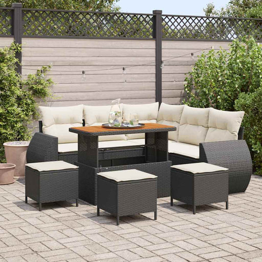 Garten-Sofa-Set mit Kissen mit Speicher 9 pcs Schwarz und Creme