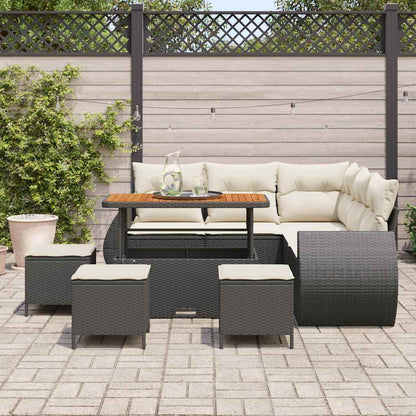 Garten-Sofa-Set mit Kissen mit Speicher 9 pcs Schwarz und Creme