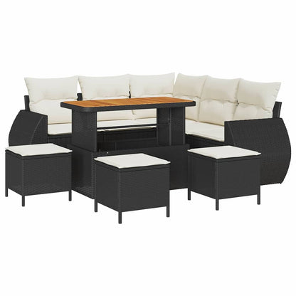Garten-Sofa-Set mit Kissen mit Speicher 9 pcs Schwarz und Creme