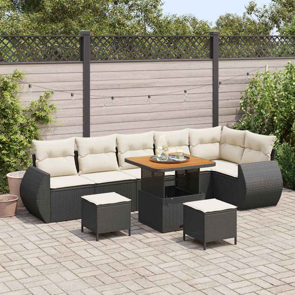 Garten-Sofa-Set 9 pcs Schwarz und Creme 80 x 80 x 71 cm
