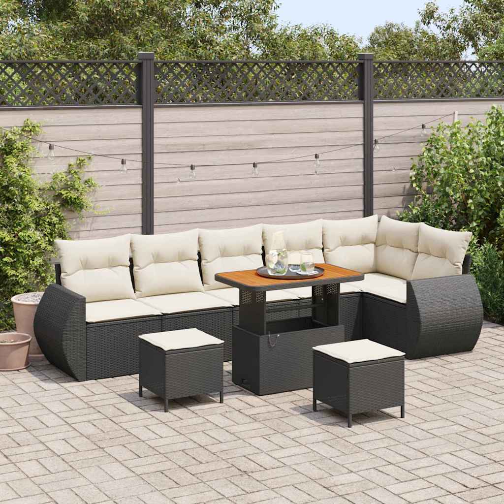 Garten-Sofa-Set 9 pcs Schwarz und Creme 90 x 55 x 71 cm