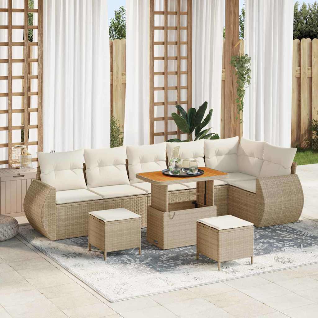 Garten-Sofa-Set 9 pcs Beige und Creme 90 x 55 x 71 cm