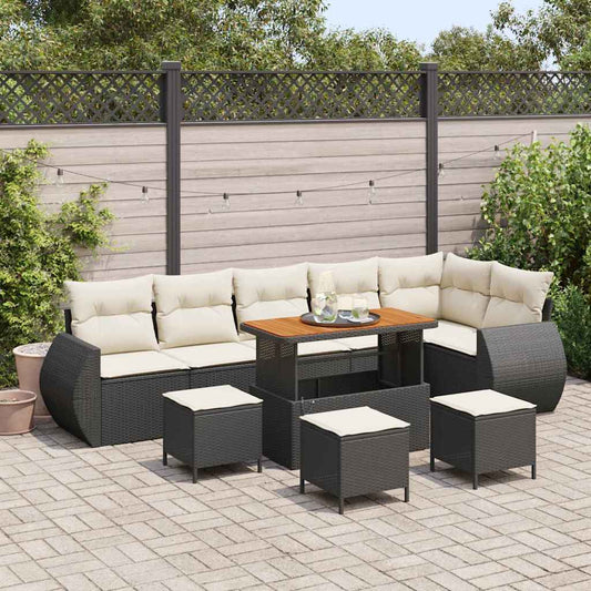 Garten-Sofa-Set 10 pcs Schwarz und Creme 110 x 55 x 71 cm