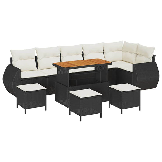 Garten-Sofa-Set 10 pcs Schwarz und Creme 110 x 55 x 71 cm