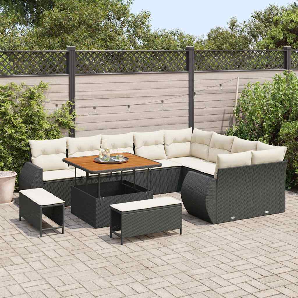 Garten-Sofa-Set 12 pcs Schwarz und Creme 100 x 100 x 71 cm