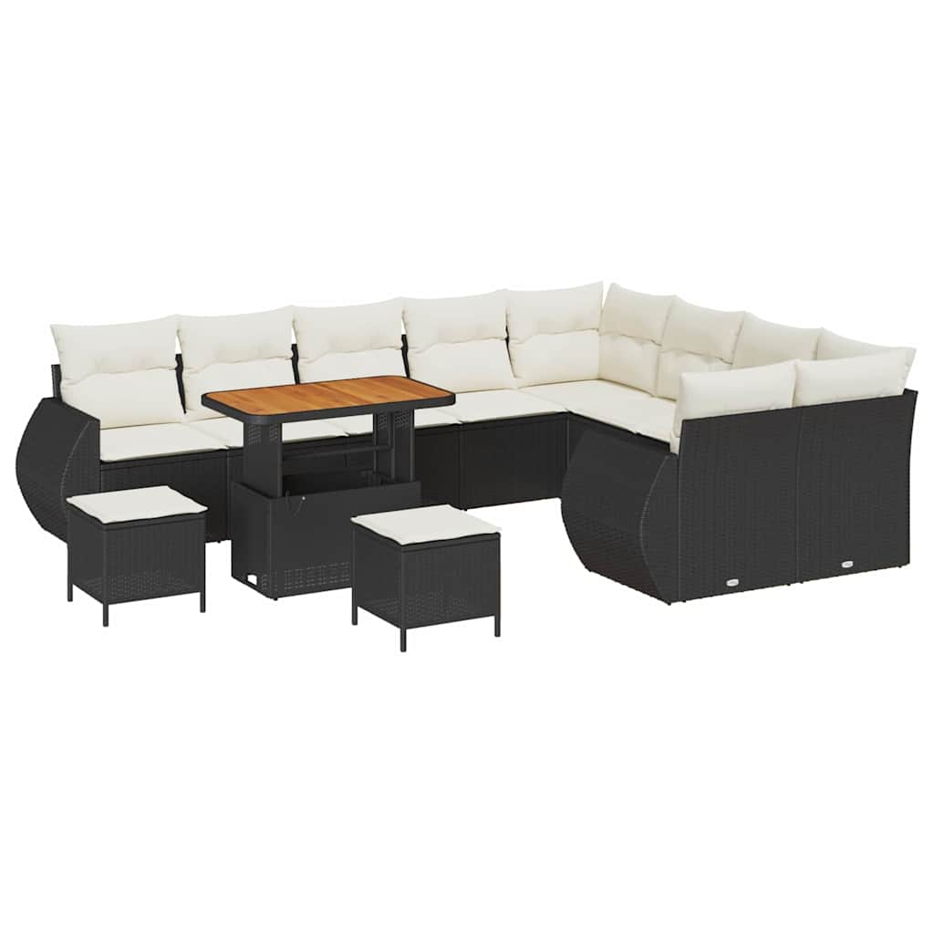Garten-Sofa-Set 12 pcs Schwarz und Creme 90 x 55 x 71 cm