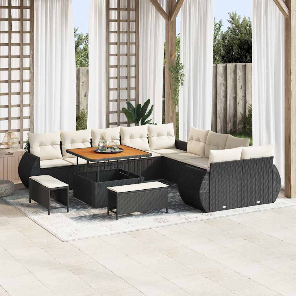 Garten-Sofa-Set 13 pcs Schwarz und Creme 100 x 100 x 71 cm