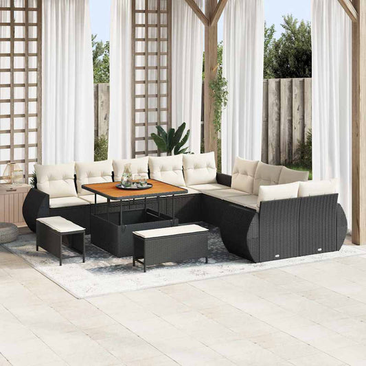 Garten-Sofa-Set 13 pcs Schwarz und Creme 100 x 100 x 71 cm