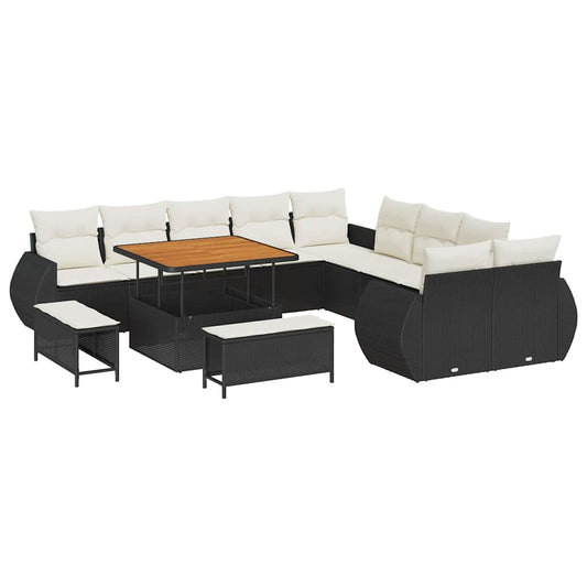Garten-Sofa-Set 13 pcs Schwarz und Creme 100 x 100 x 71 cm