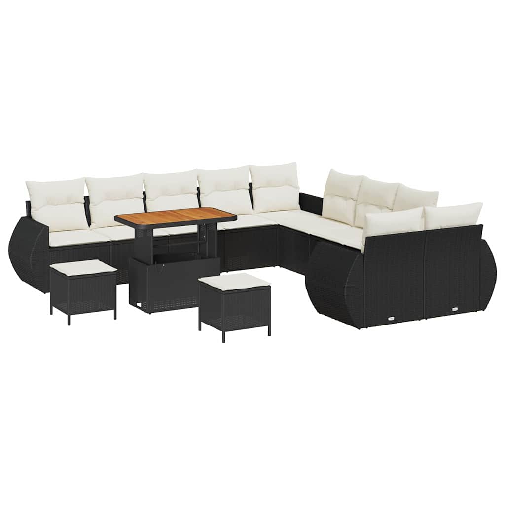 Garten-Sofa-Set 13 pcs Schwarz und Creme 90 x 55 x 71 cm