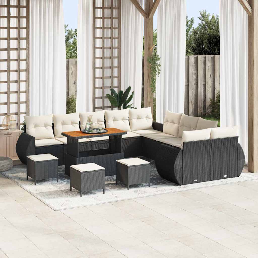 Garten-Sofa-Set 14 pcs Schwarz und Creme 110 x 55 x 71 cm