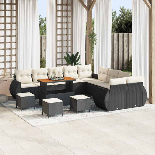 Garten-Sofa-Set 14 pcs Schwarz und Creme 110 x 55 x 71 cm