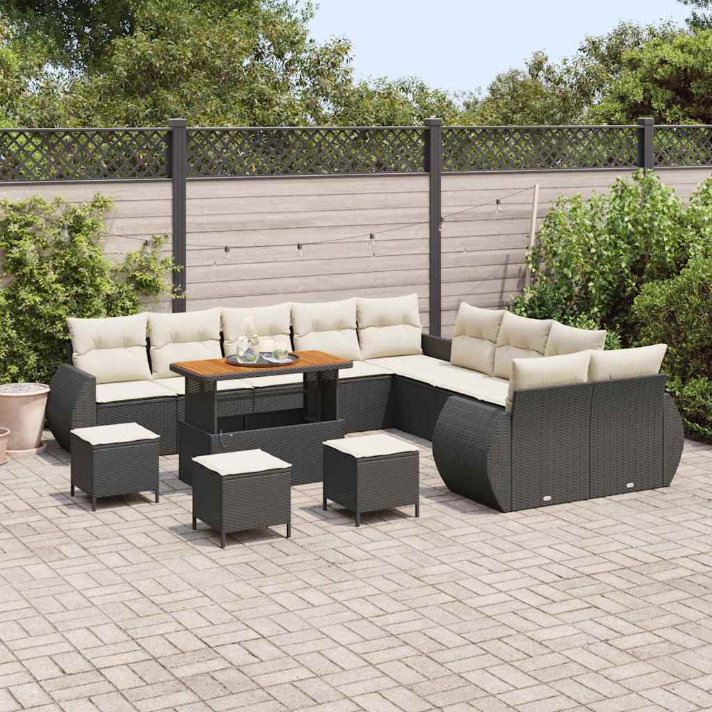 Garten-Sofa-Set 14 pcs Schwarz und Creme 110 x 55 x 71 cm