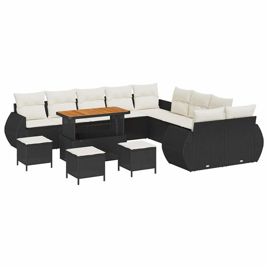 Garten-Sofa-Set 14 pcs Schwarz und Creme 110 x 55 x 71 cm