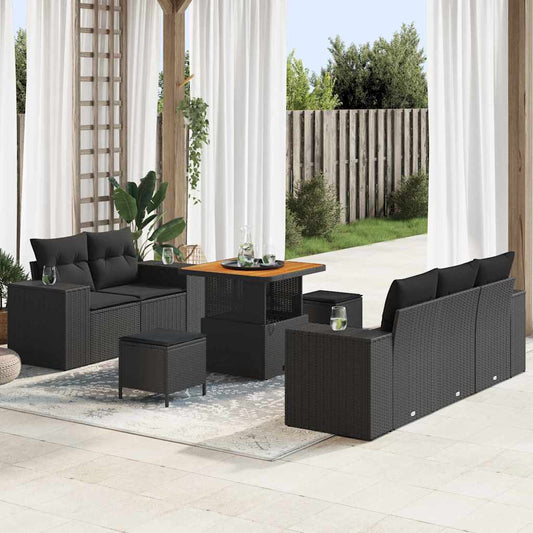 Garten-Sofa-Set mit Kissen mit Speicher 8 pcs Schwarz