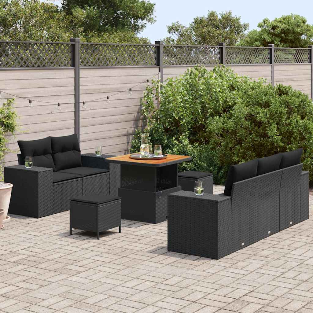 Garten-Sofa-Set mit Kissen mit Speicher 8 pcs Schwarz