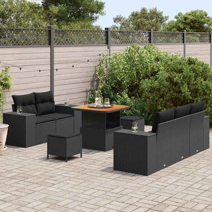 Garten-Sofa-Set mit Kissen mit Speicher 8 pcs Schwarz