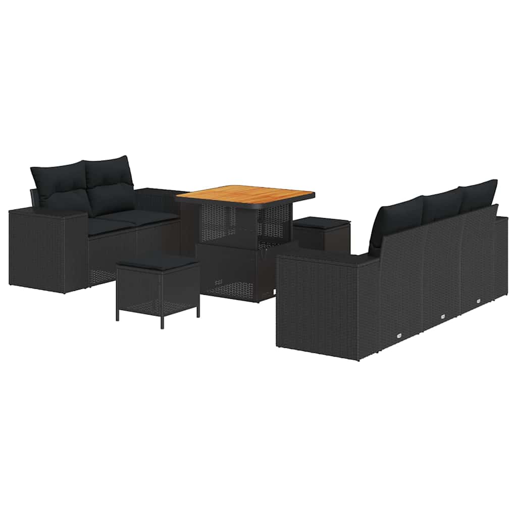 Garten-Sofa-Set mit Kissen mit Speicher 8 pcs Schwarz