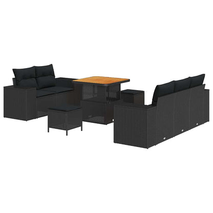 Garten-Sofa-Set mit Kissen mit Speicher 8 pcs Schwarz