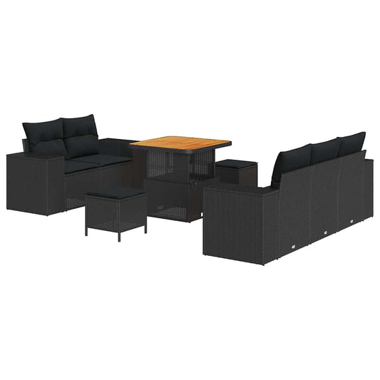 Garten-Sofa-Set mit Kissen mit Speicher 8 pcs Schwarz