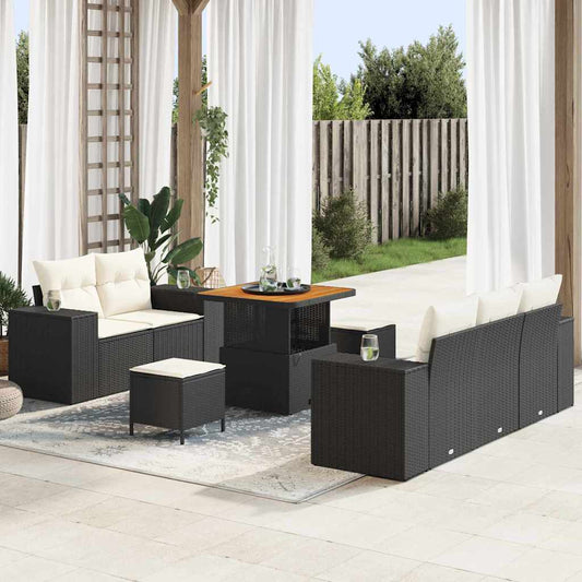 Garten-Sofa-Set 8 pcs Schwarz und Creme 80 x 80 x 71 cm