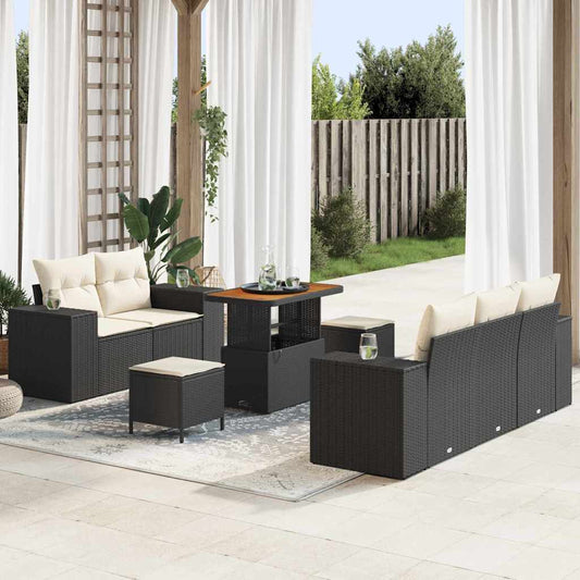 Garten-Sofa-Set mit Kissen mit Speicher 8 pcs Schwarz und Creme