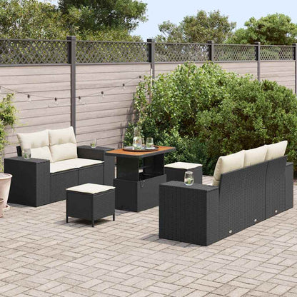 Garten-Sofa-Set mit Kissen mit Speicher 8 pcs Schwarz und Creme
