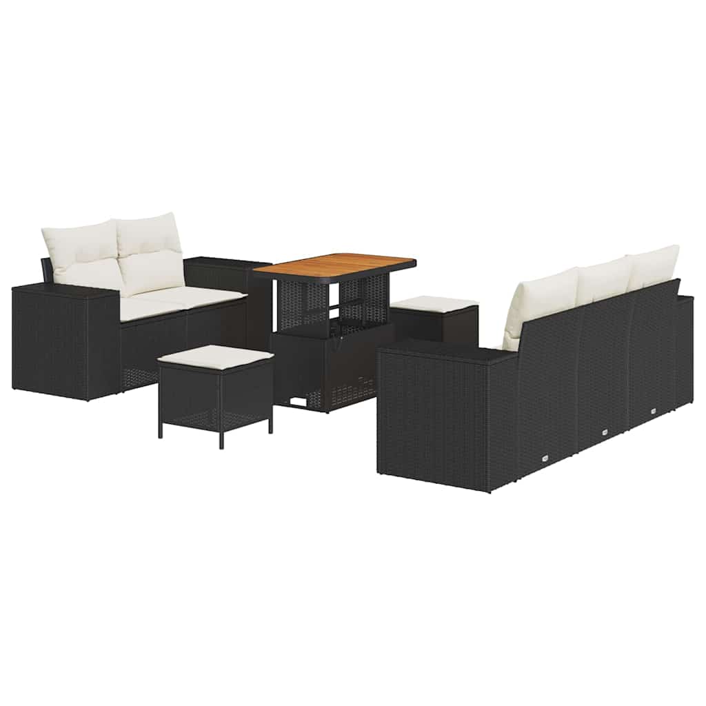 Garten-Sofa-Set mit Kissen mit Speicher 8 pcs Schwarz und Creme