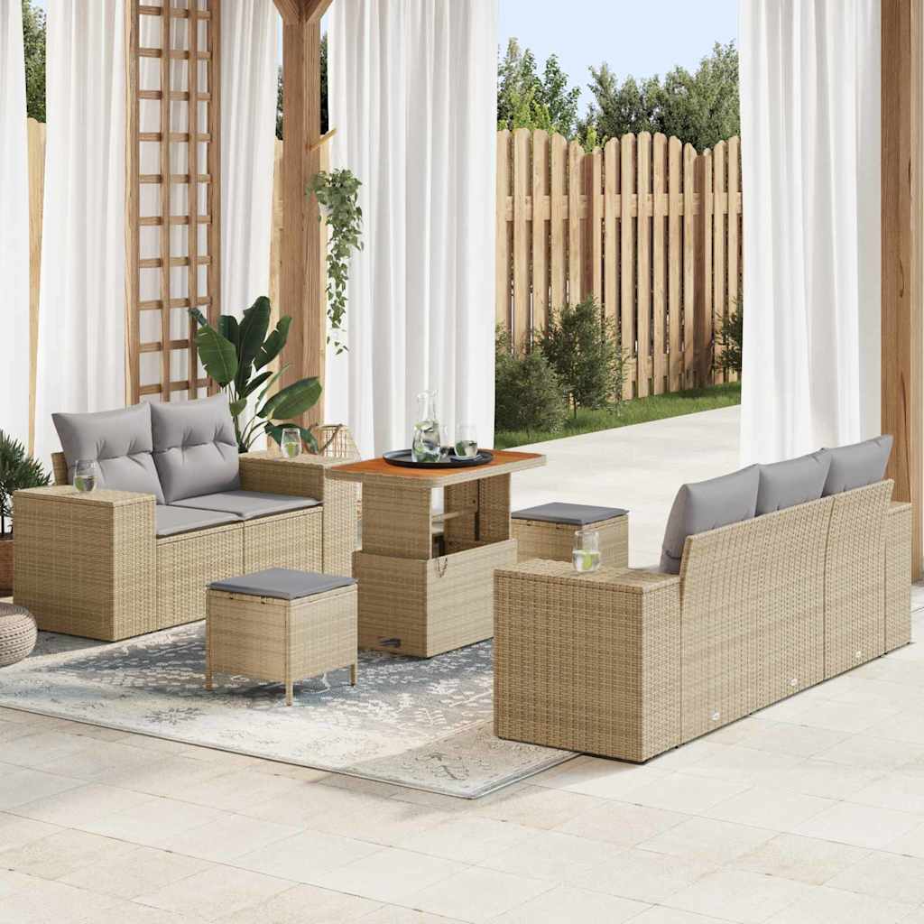 Garten-Sofa-Set 8 pcs Beige und Hellgrau 90 x 55 x 71 cm
