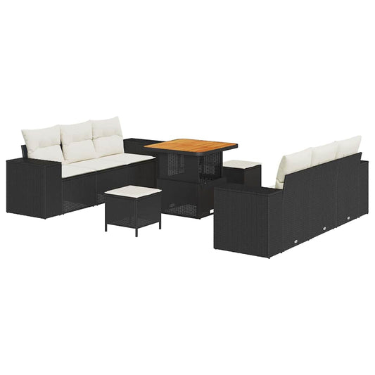 Garten-Sofa-Set 9 pcs Schwarz und Creme 80 x 80 x 71 cm