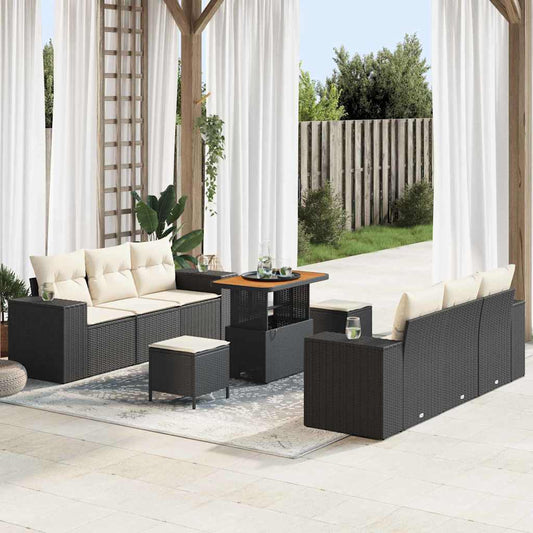 Garten-Sofa-Set 9 pcs Schwarz und Creme 90 x 55 x 71 cm