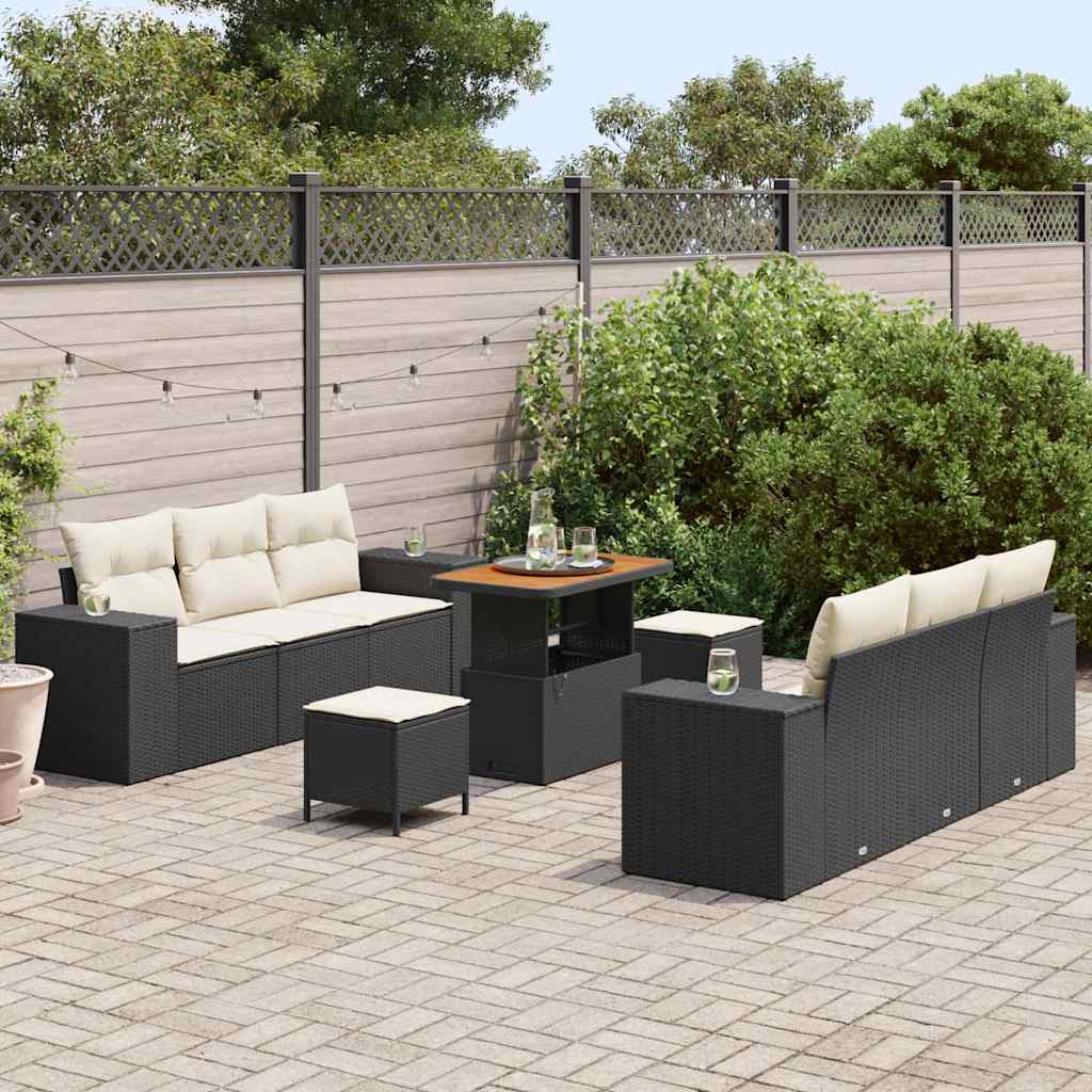 Garten-Sofa-Set 9 pcs Schwarz und Creme 90 x 55 x 71 cm
