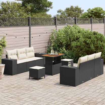Garten-Sofa-Set 9 pcs Schwarz und Creme 90 x 55 x 71 cm