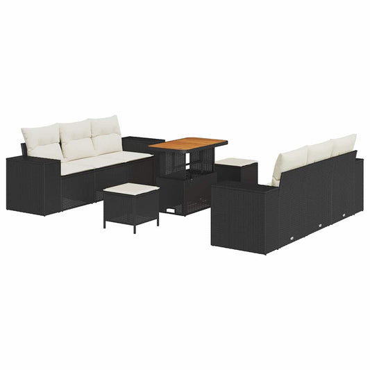 Garten-Sofa-Set 9 pcs Schwarz und Creme 90 x 55 x 71 cm