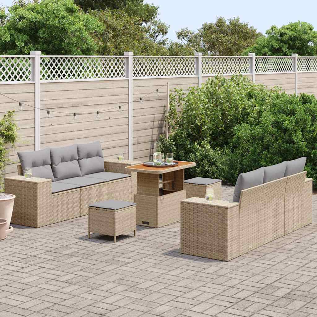 Garten-Sofa-Set 9 pcs Beige und Hellgrau 90 x 55 x 71 cm