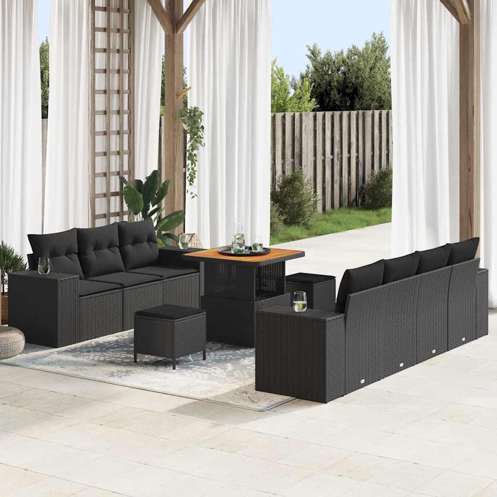 Garten-Sofa-Set mit Kissen 10 pcs Schwarz 80 x 80 x 71 cm