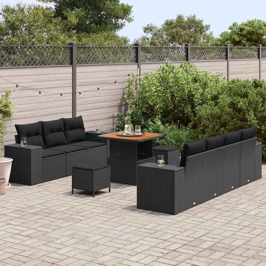 Garten-Sofa-Set mit Kissen 10 pcs Schwarz 80 x 80 x 71 cm