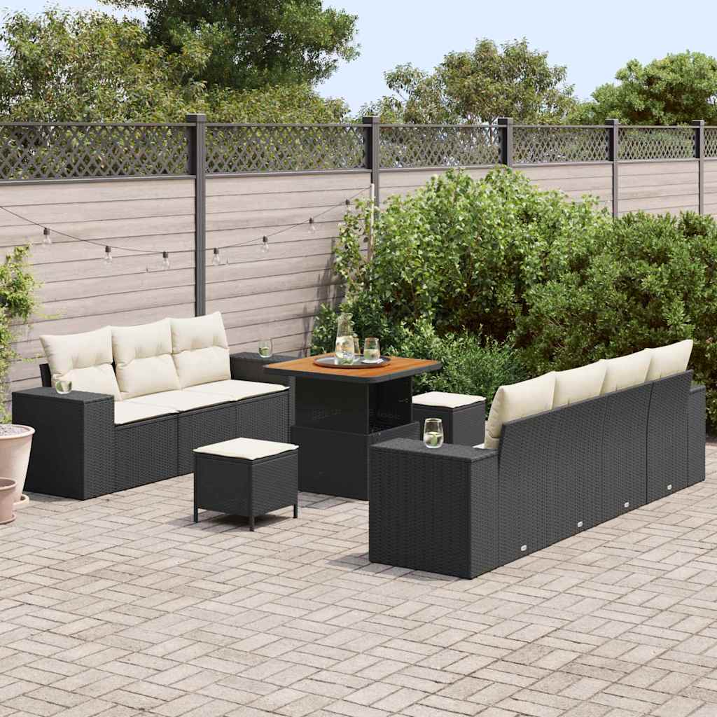 Garten-Sofa-Set 10 pcs Schwarz und Creme 80 x 80 x 71 cm