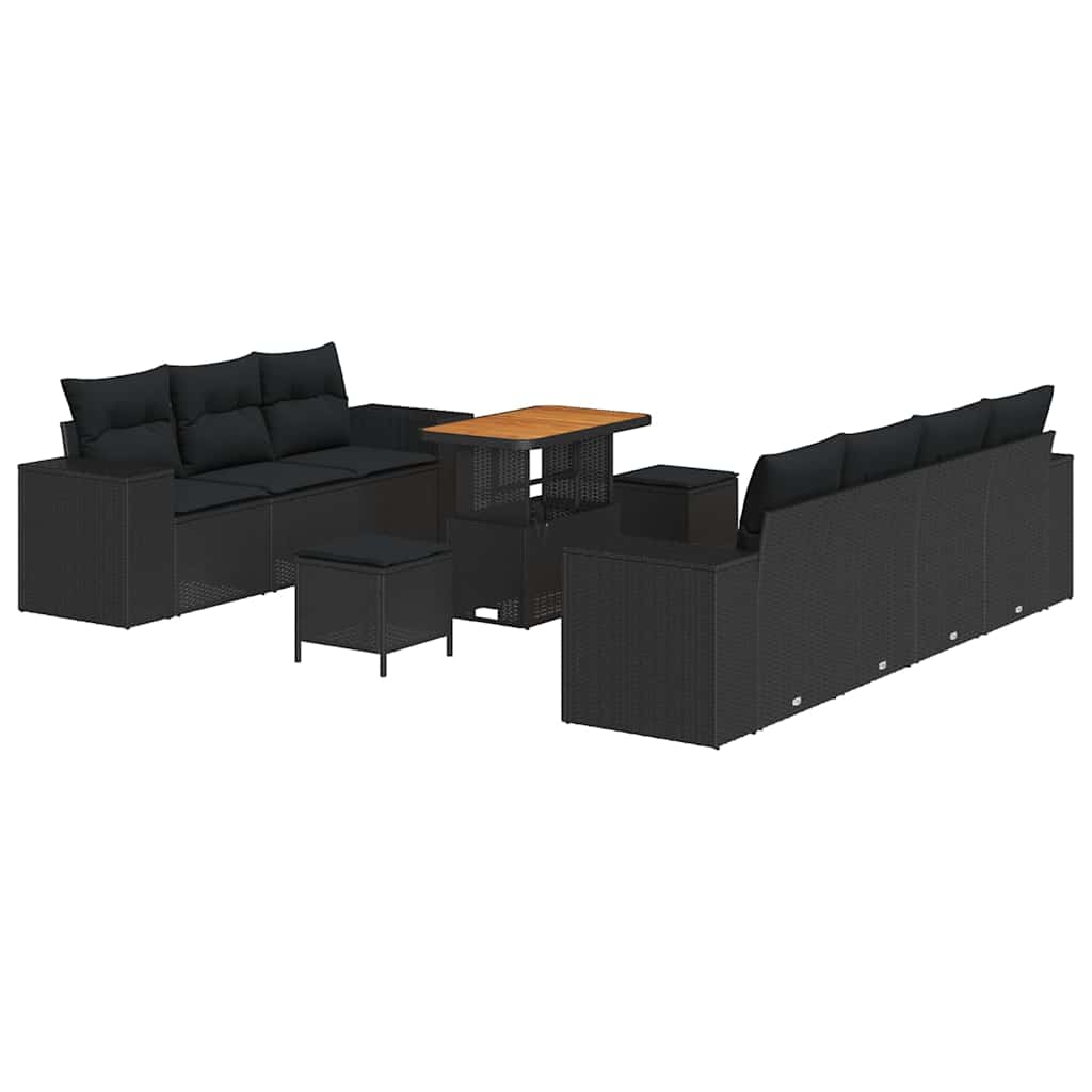 Garten-Sofa-Set mit Kissen 10 pcs Schwarz 90 x 55 x 71 cm