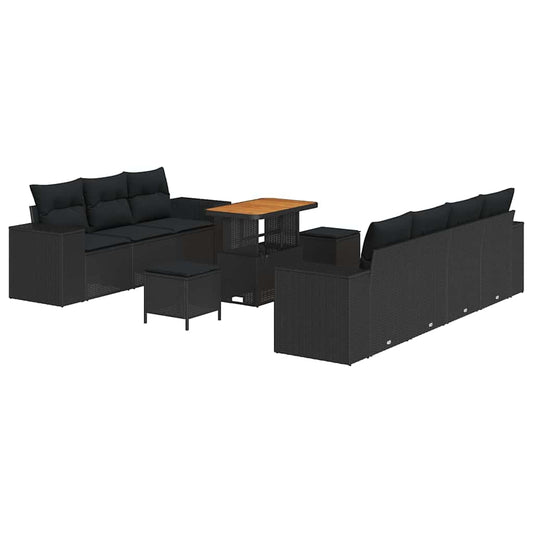 Garten-Sofa-Set mit Kissen 10 pcs Schwarz 90 x 55 x 71 cm
