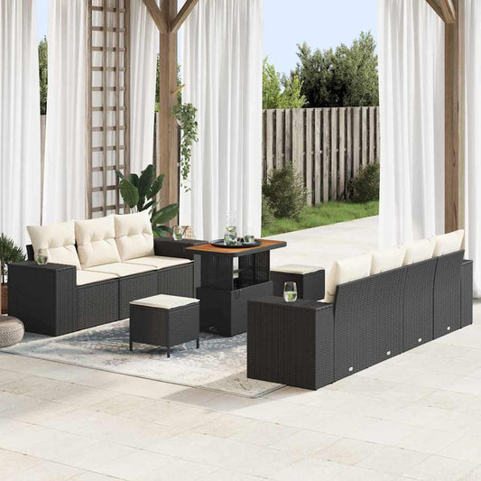 Garten-Sofa-Set 10 pcs Schwarz und Creme 90 x 55 x 71 cm