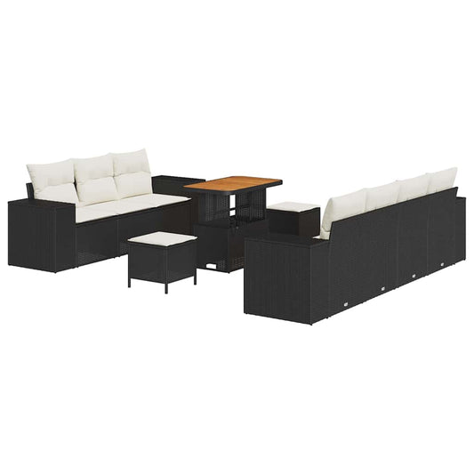 Garten-Sofa-Set 10 pcs Schwarz und Creme 90 x 55 x 71 cm